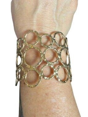 Statement Bracelet Bubble Gold Tone Cuff Adjustable
